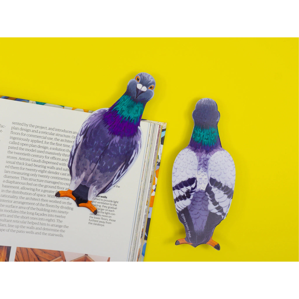 Pigeon Die-Cut Bookmark being used.