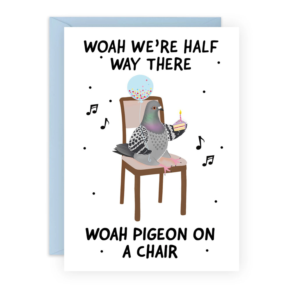 Pigeon On A Chair Birthday Card.