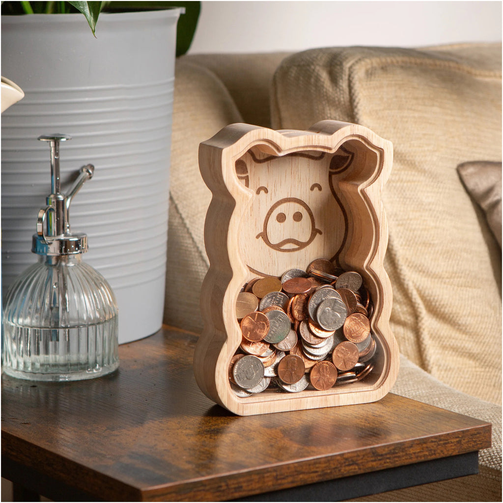 Piggy Bank on table.