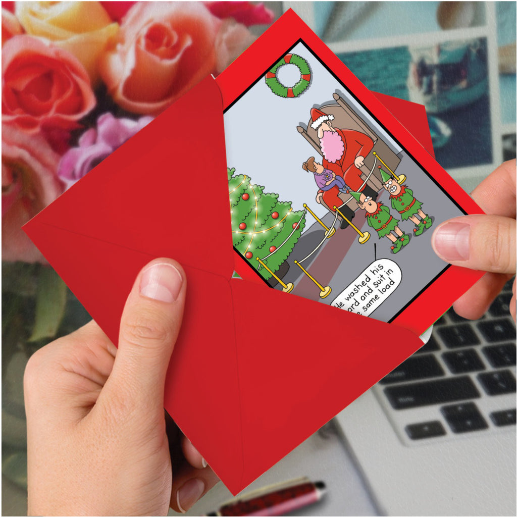 Pink Beard Christmas Card in hand.