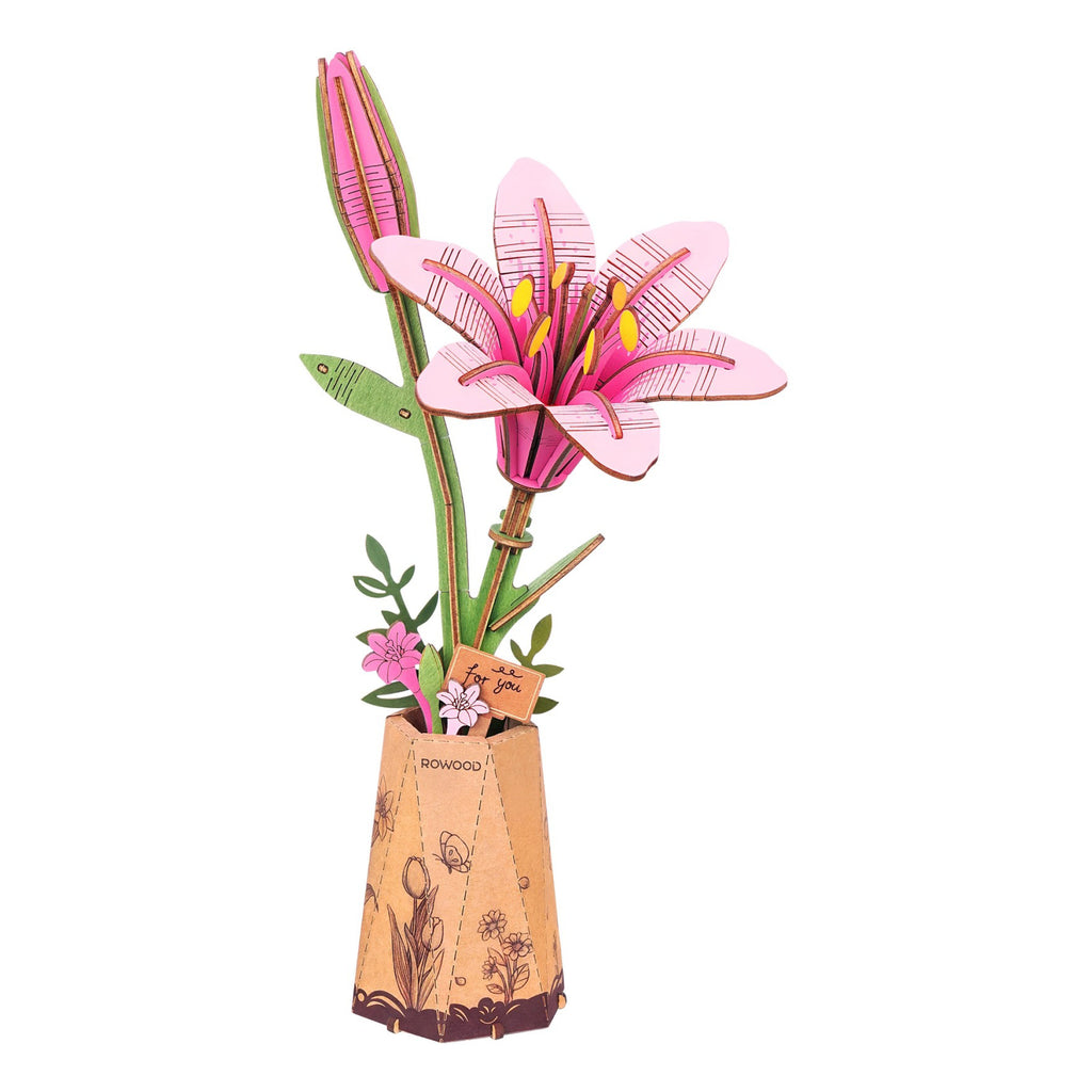 Pink Lily 3D Wooden Flower Puzzle.