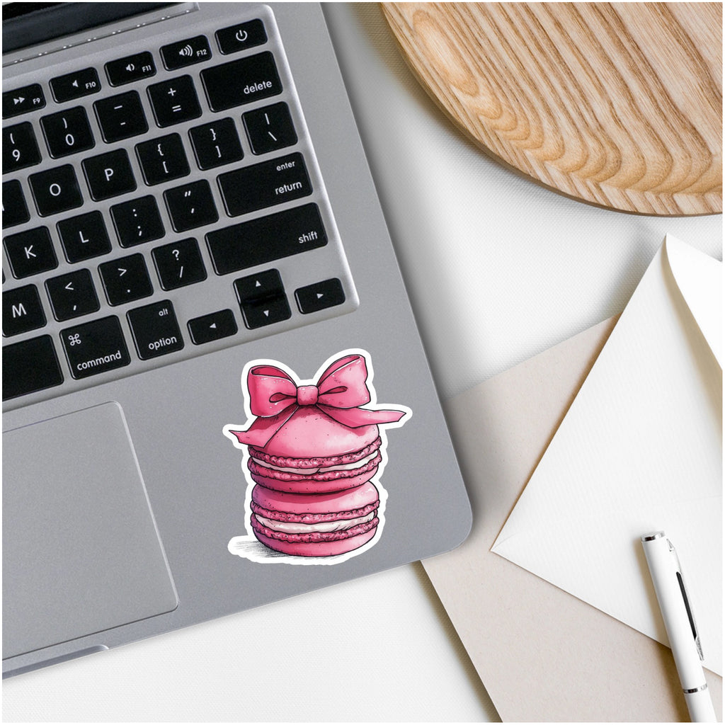 Pink Macarons Sticker on computer.