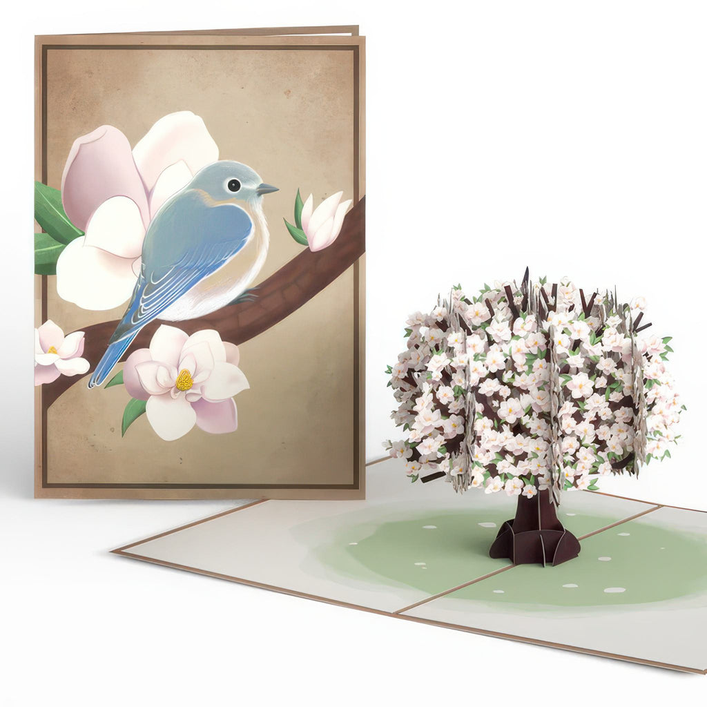 Pink Magnolia Tree Pop-Up Card opened and closed.