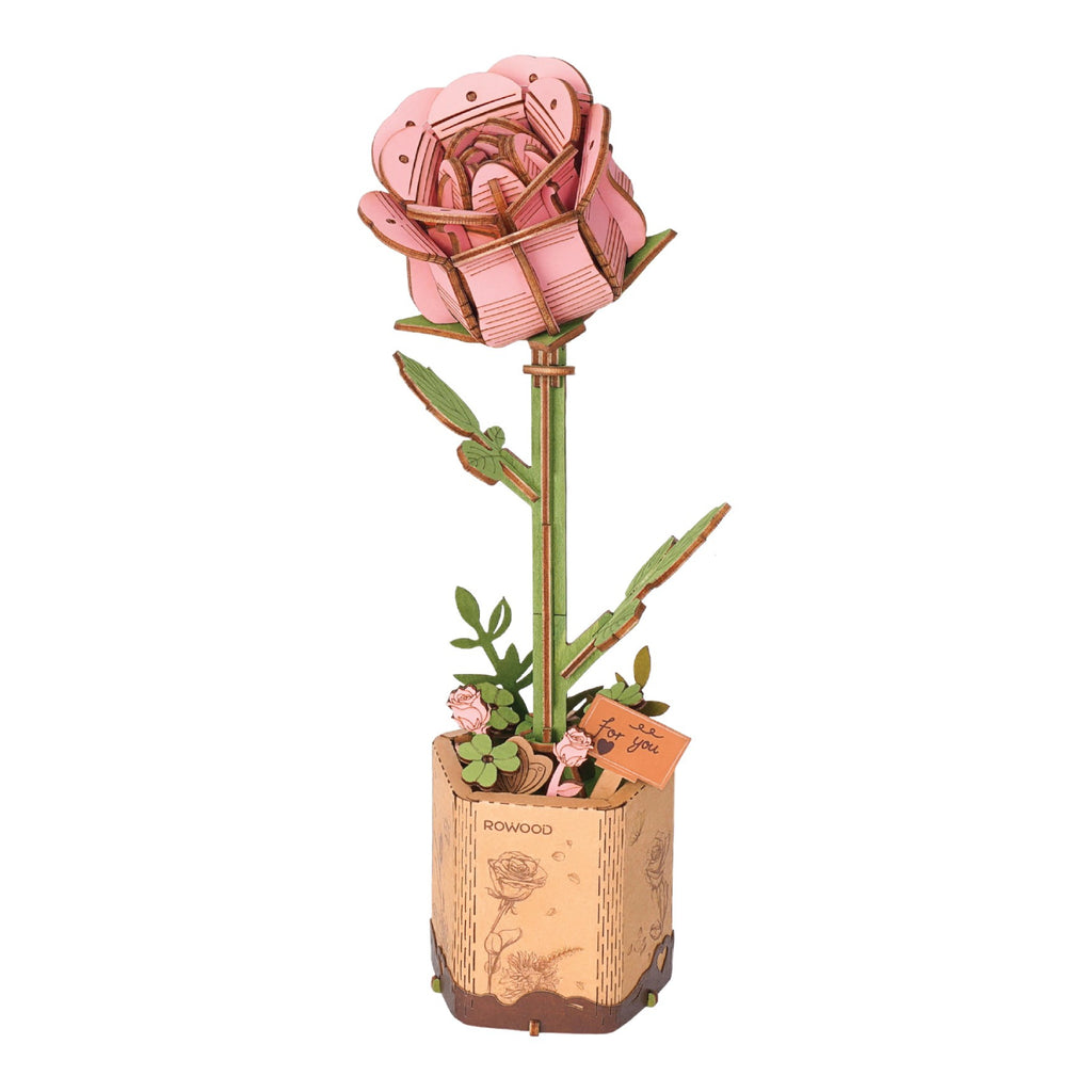 Pink Rose 3D Wooden Flower Puzzle.