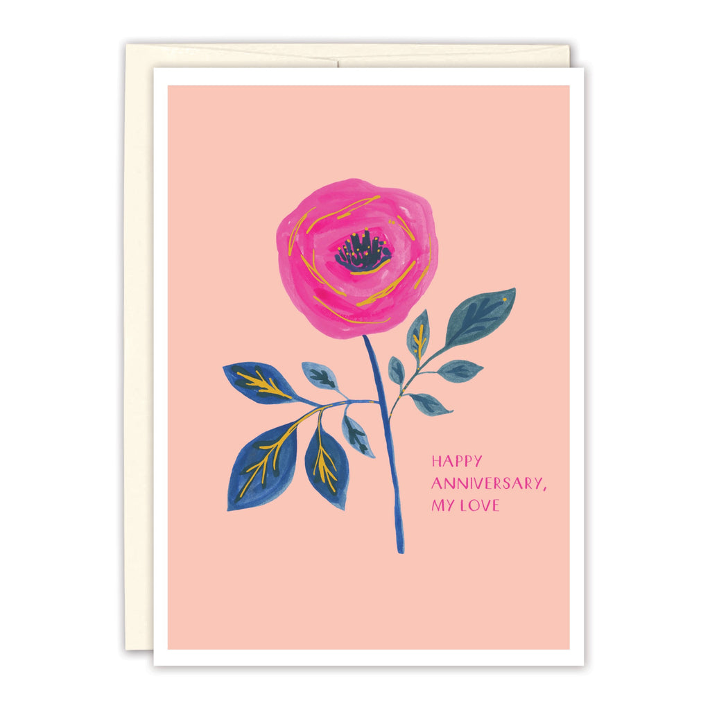 Pink Rose Anniversary Card.