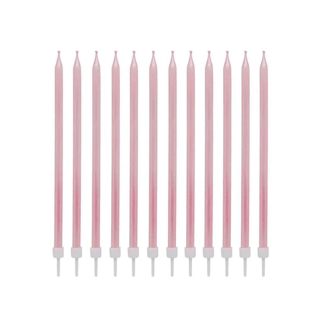 Pink Tall Skinny Birthday Candles 12 Pack.