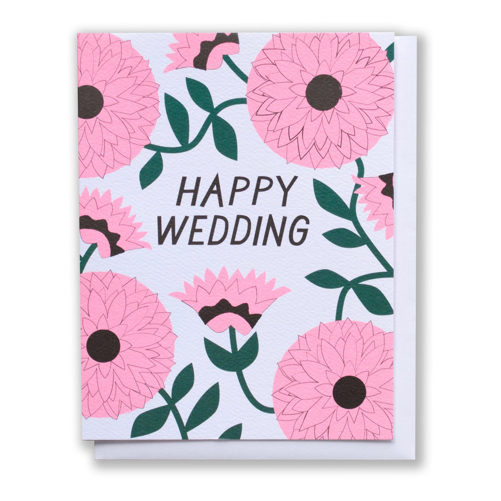 Pink Zinnias Wedding Card.