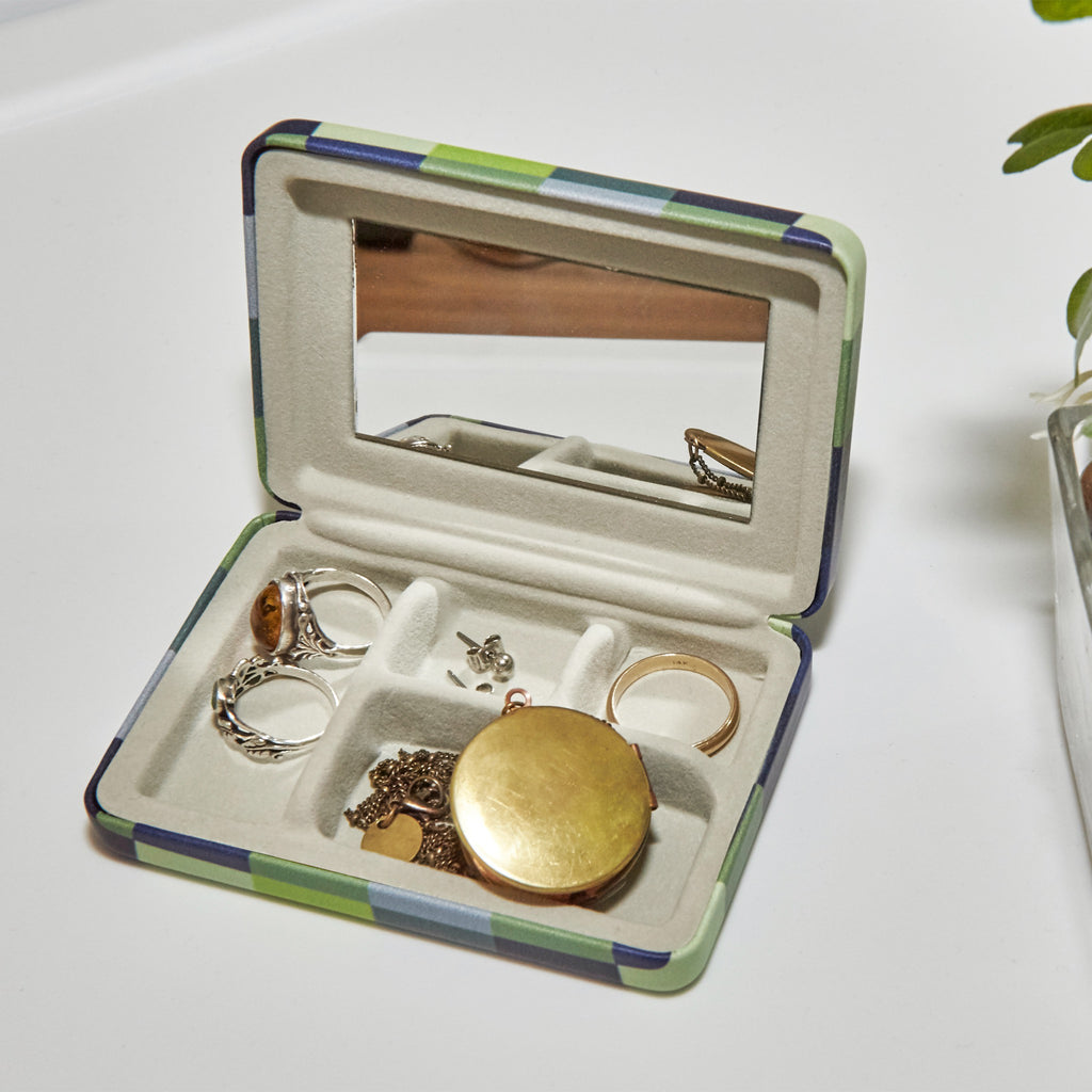 Plaid Travel Jewelry Case in use.