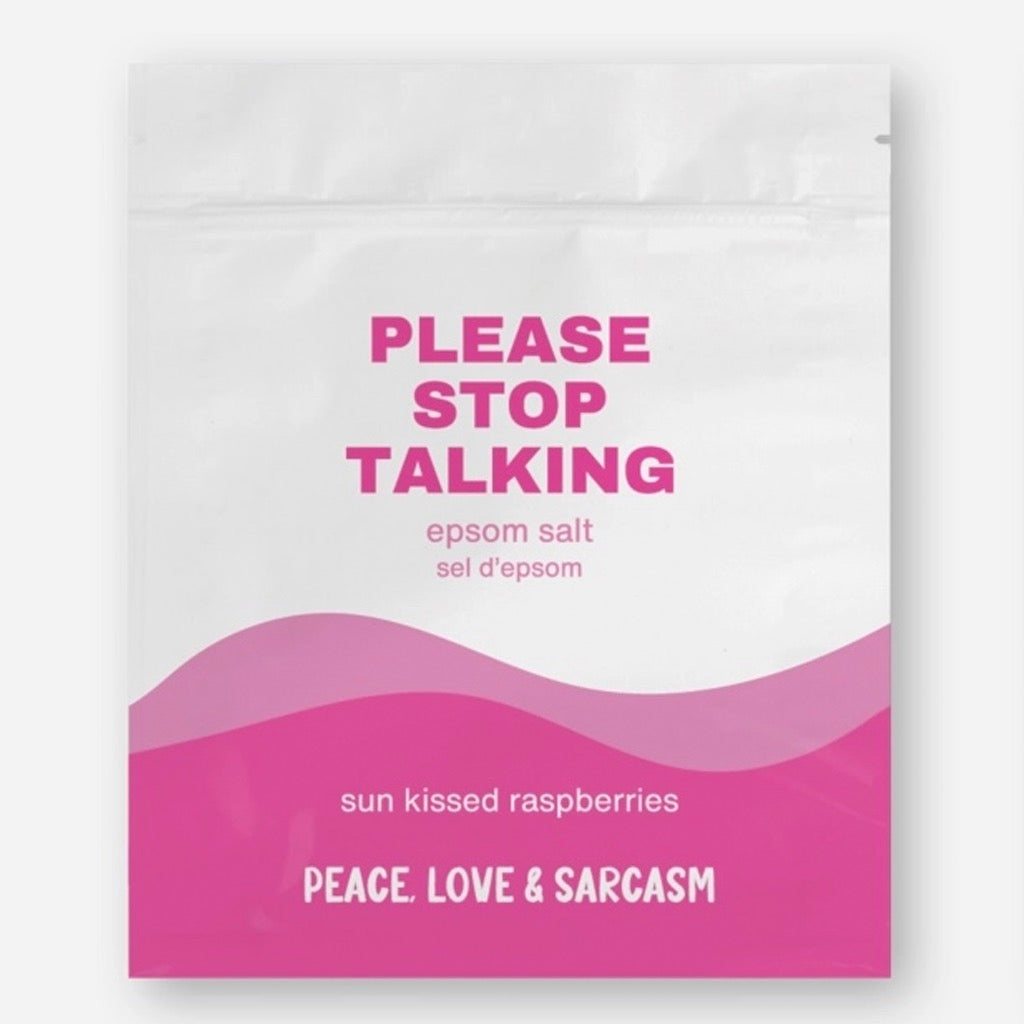 Please Stop Talking Epsom Salt Bath Soak packaging.