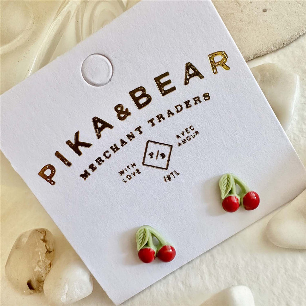 Porcelain Cherry Stud Earrings packaging.