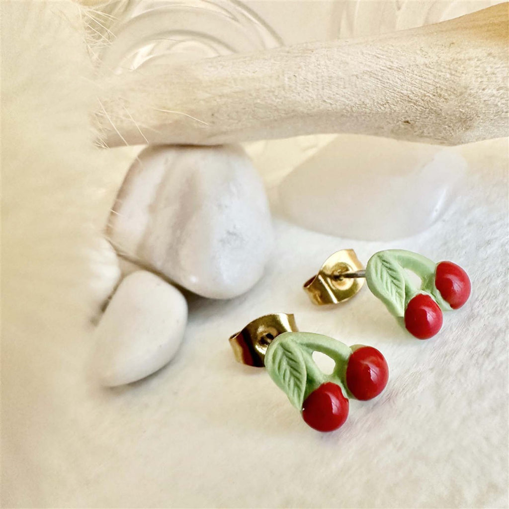 Porcelain Cherry Stud Earrings.