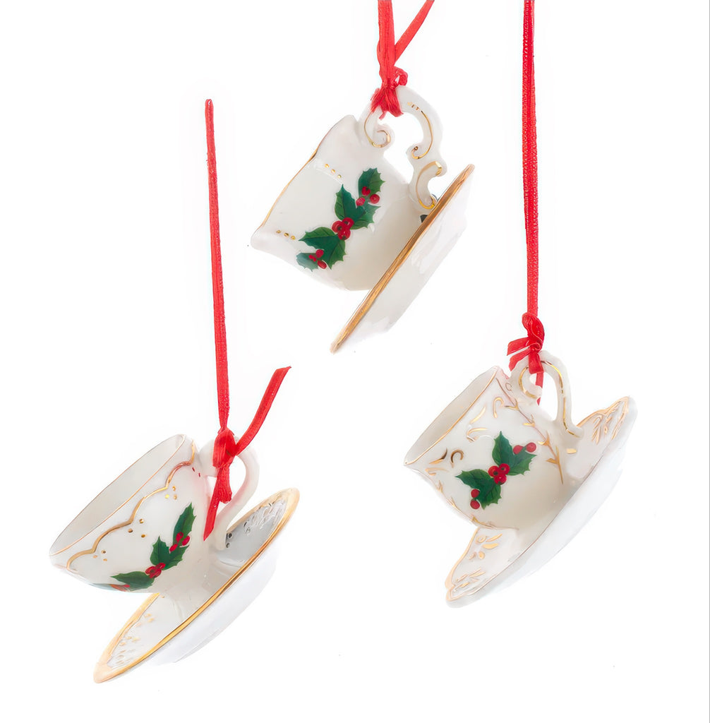 Porcelain Holiday Tea Cup Ornament.