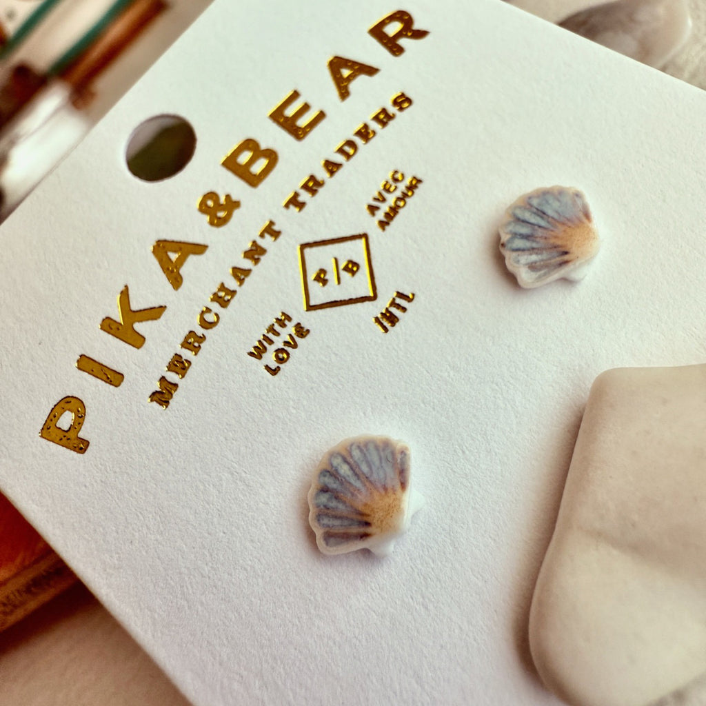 Porcelain Sea Shell Stud Earrings packaging.