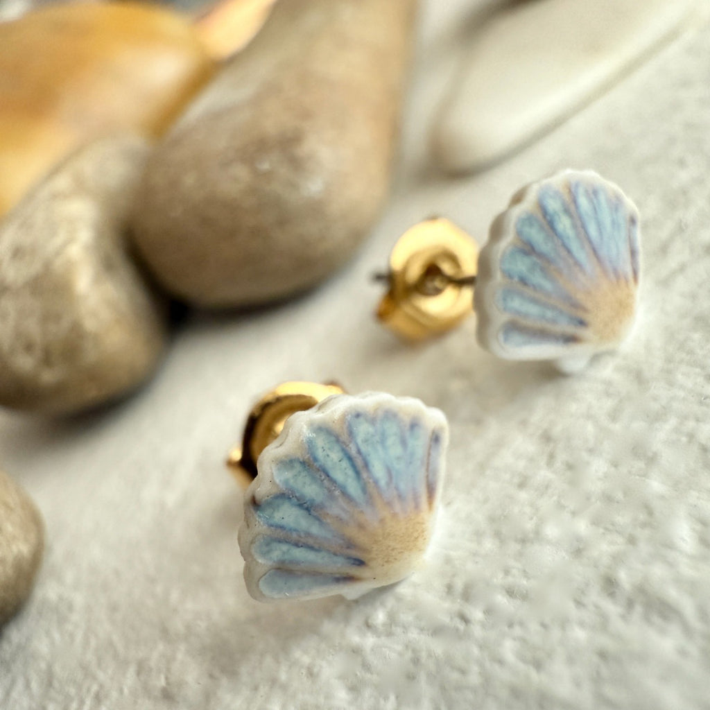 Porcelain Sea Shell Stud Earrings.