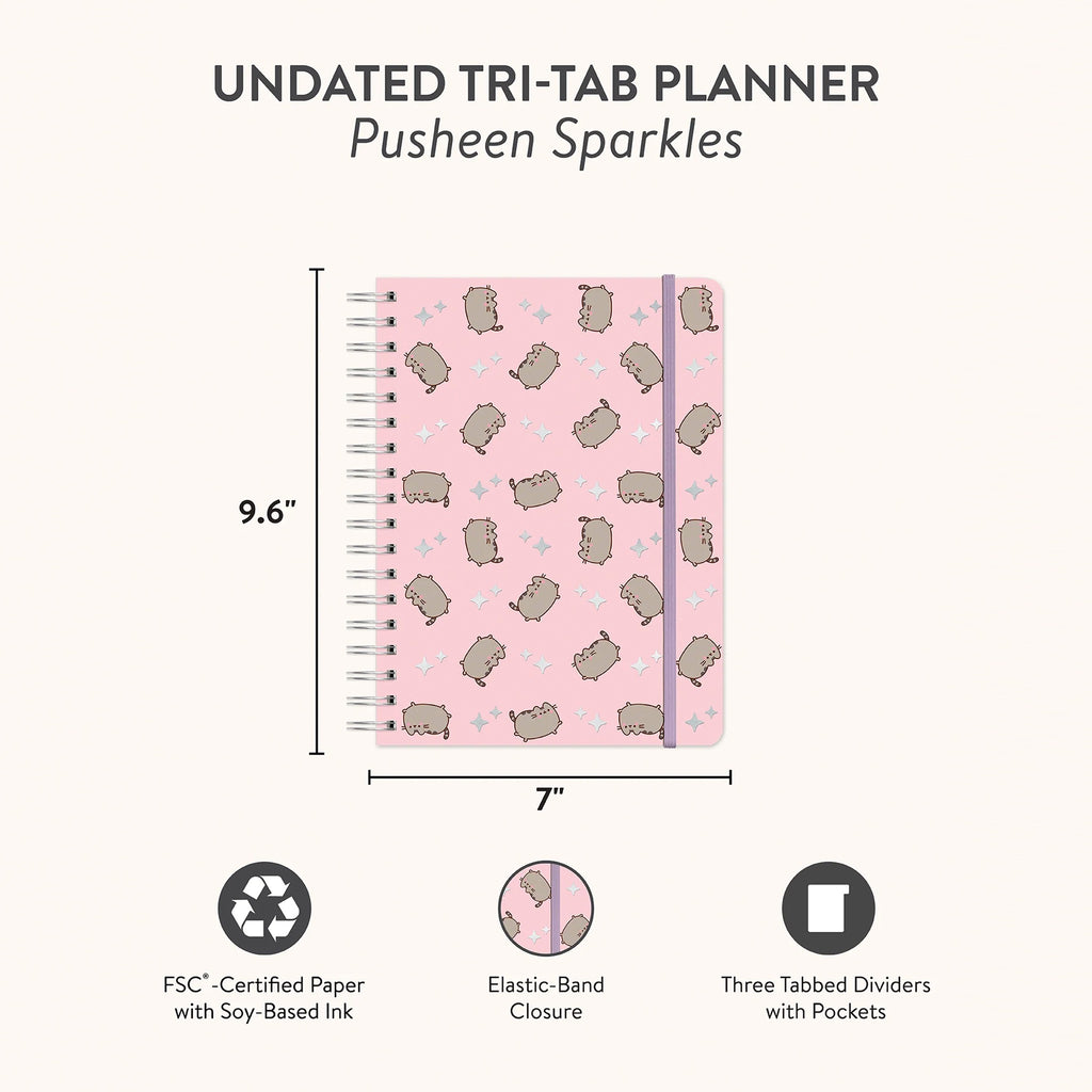 Pusheen Sparkles Undated Tri-Tab Planner features.