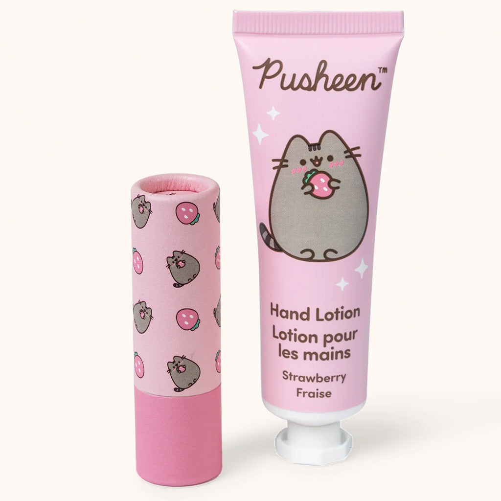 Pusheen Strawberry Lip Balm & Hand Lotion Set.