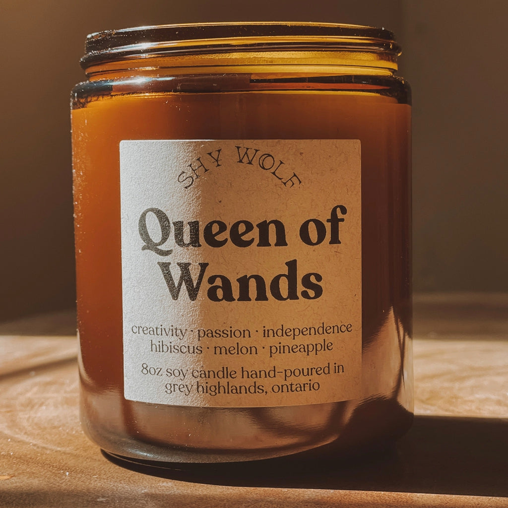 Queen Of Wands Tarot Soy Wax Candle.