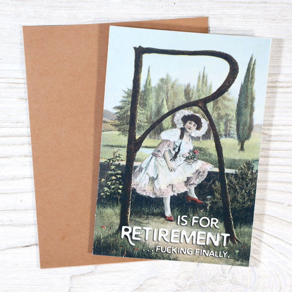 R Is for Retirement Card on table.