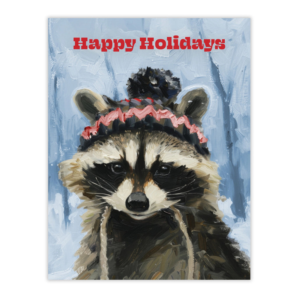 Raccoon Happy Holidays Card.