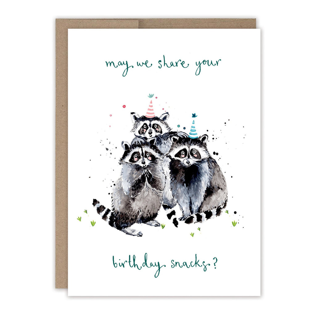 Raccoons Snacks Birthday Card.