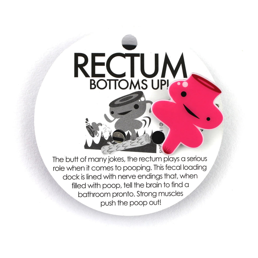 Rectum Lapel Pin features.