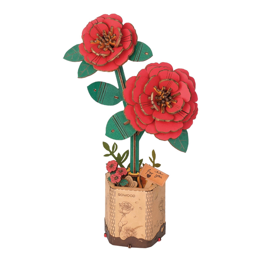 Red Camellia 3D Wooden Flower Puzzle.