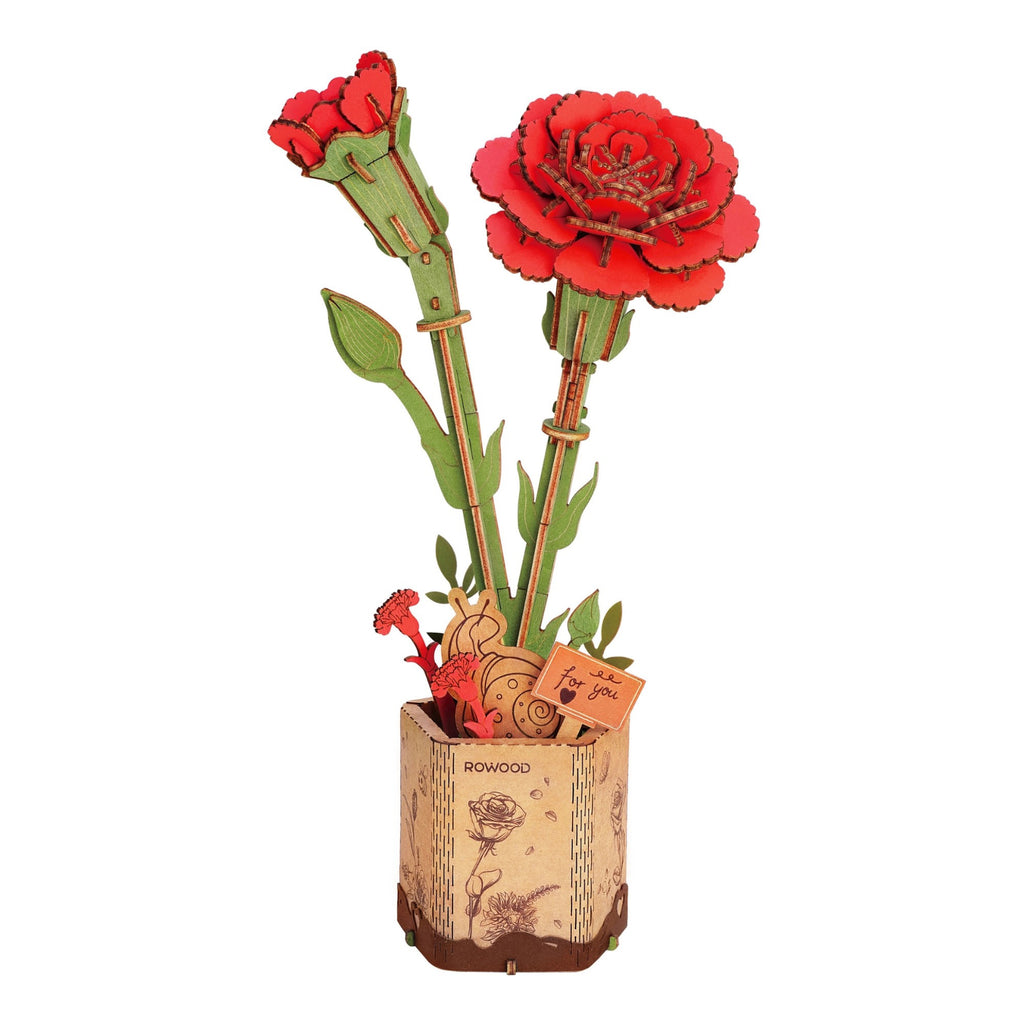 Red Carnation 3D Wooden Flower Puzzle.