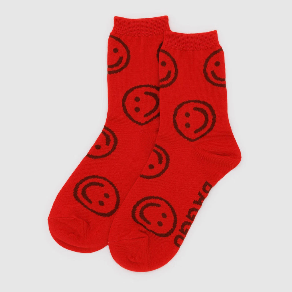 Red Happy Face Crew Socks.