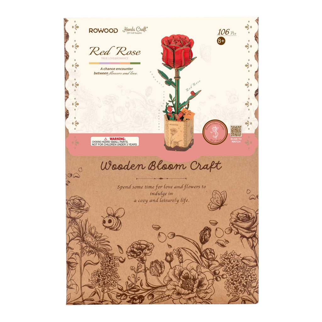 Red Rose 3D Wooden Flower Puzzle packaging.