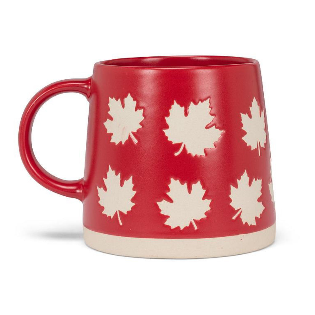 Red Wide Base Mug Maple Leaves.