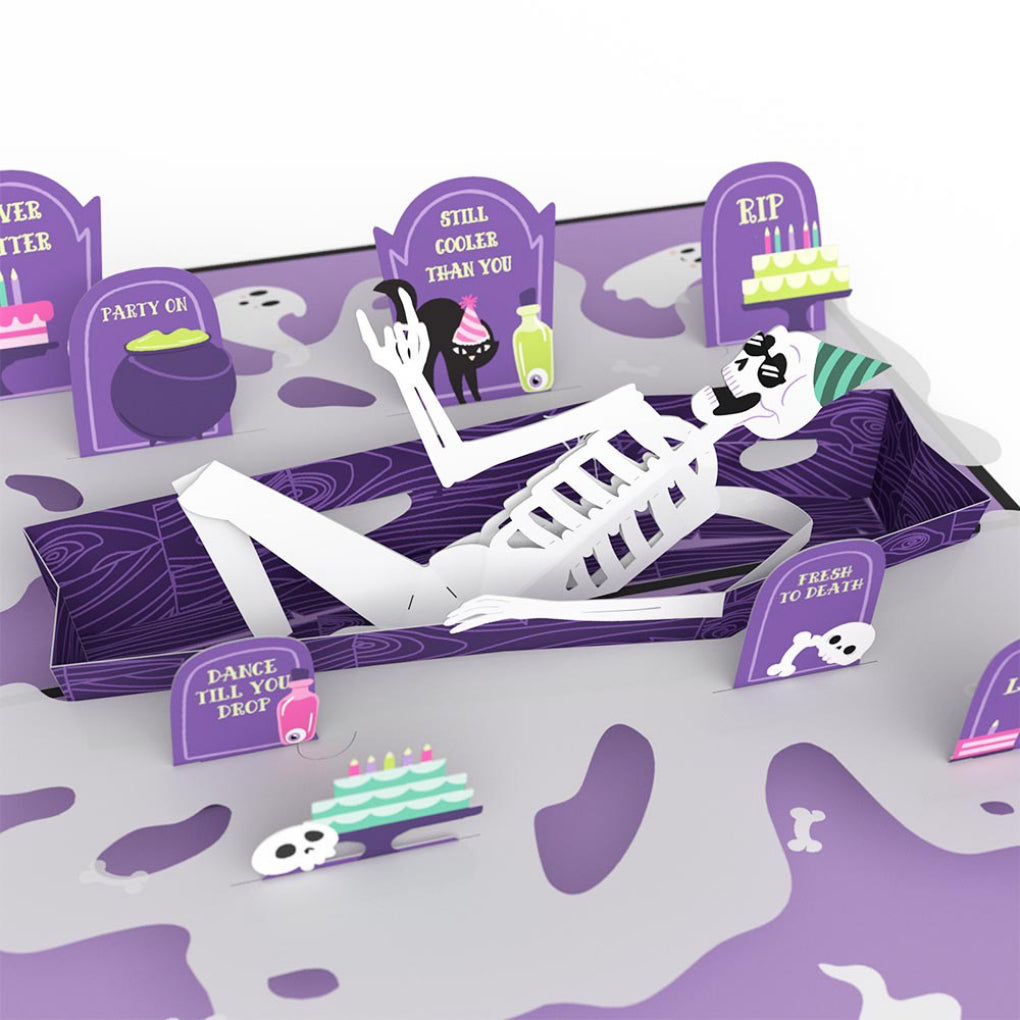 Relax and Skele-brate Skeleton Birthday Pop-Up Card.