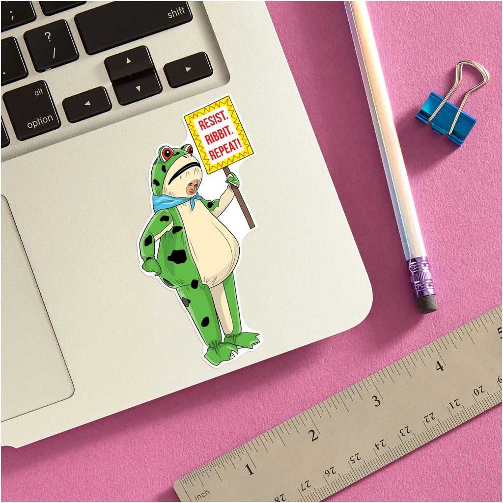 Resist Frog Die Cut Sticker on computer.