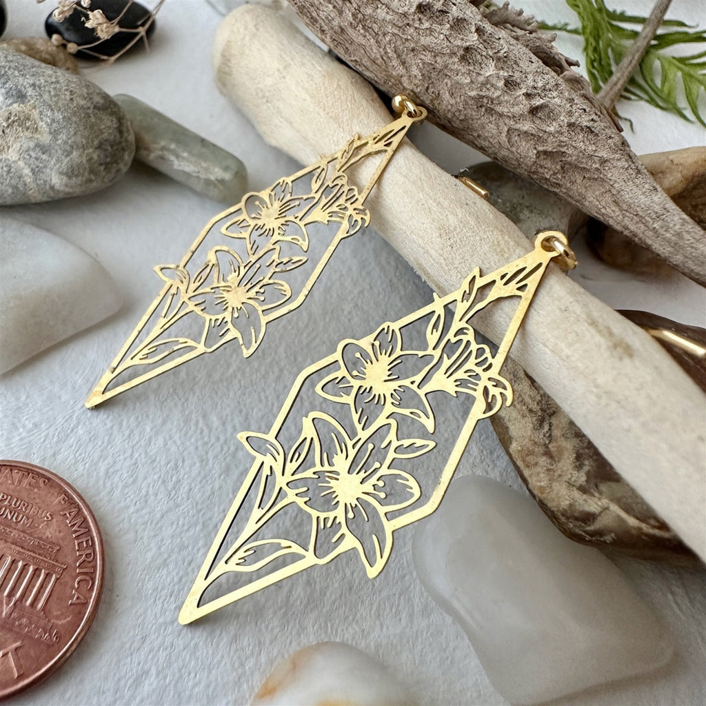 Rhombus Flowers Drop Earrings Brass besides penny.