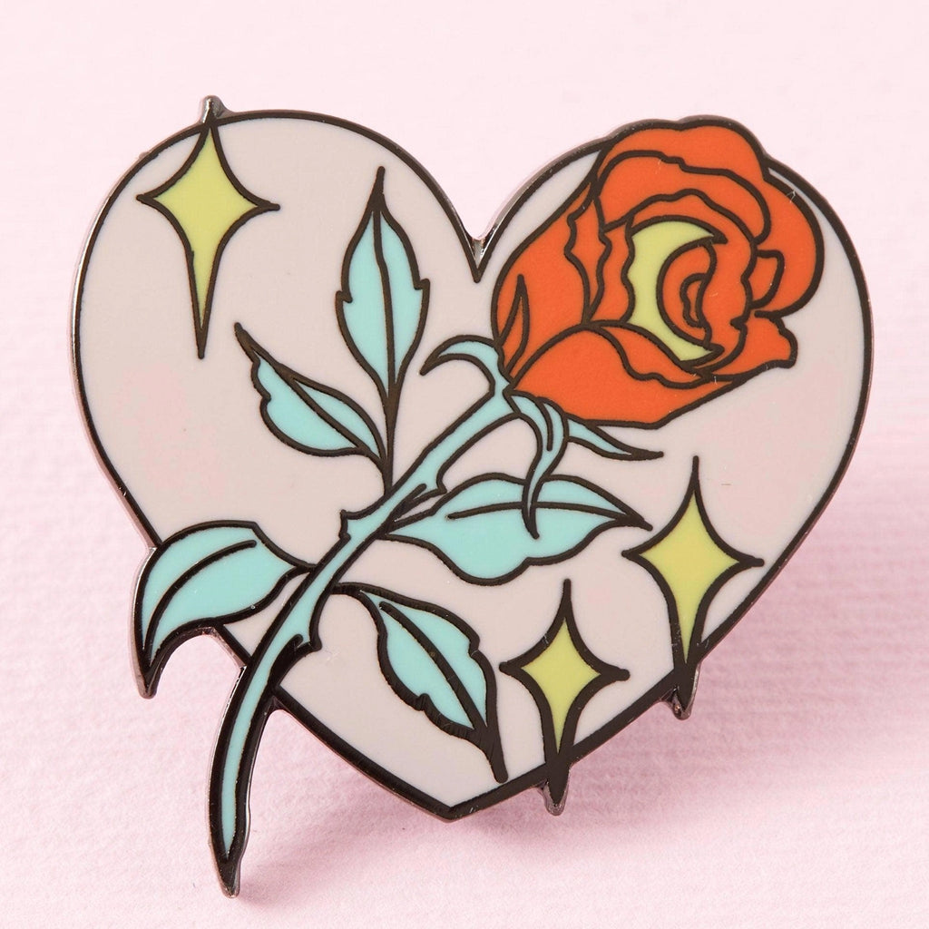 Rose In Heart Enamel Pin.