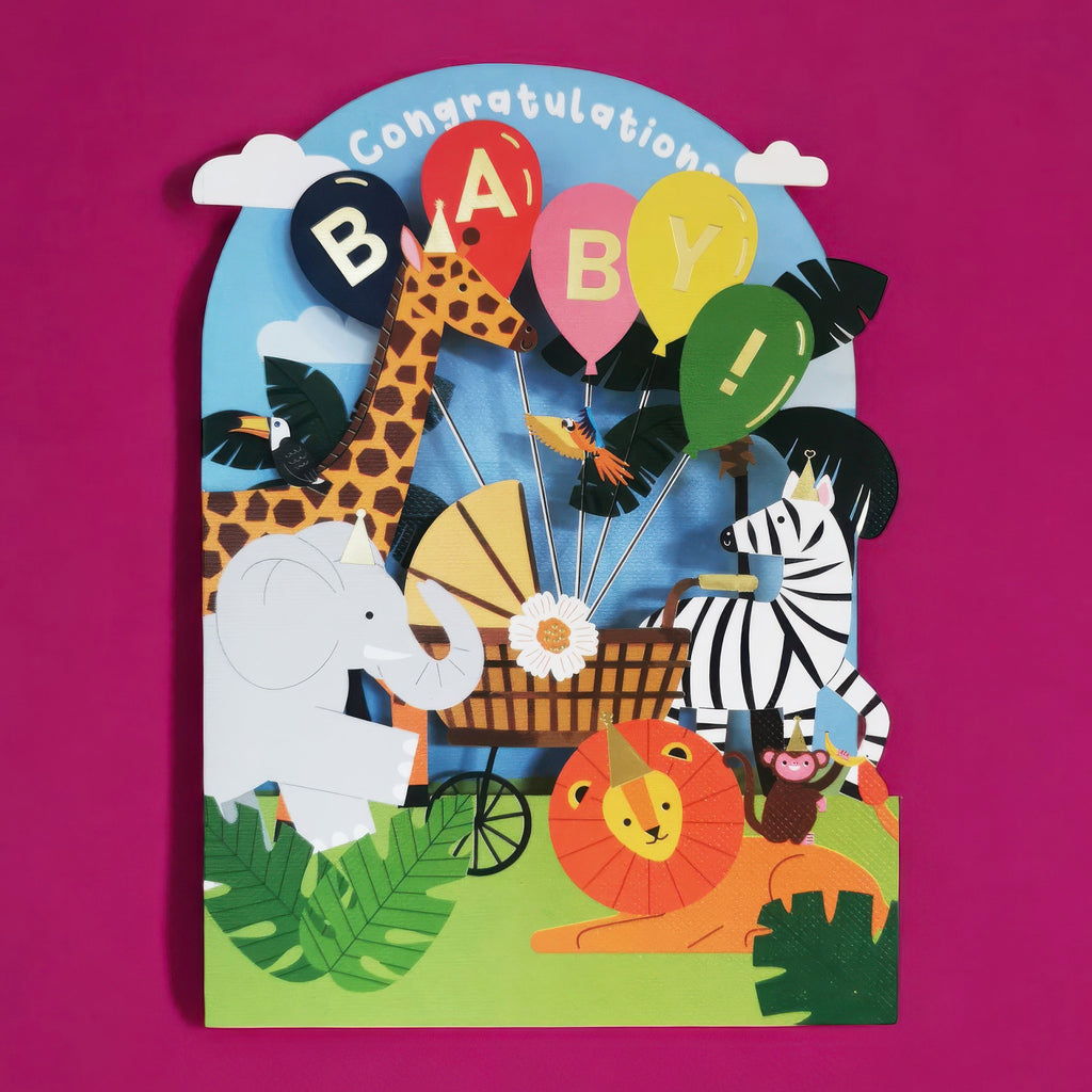 Safari Animals Laser Cut Baby Card.