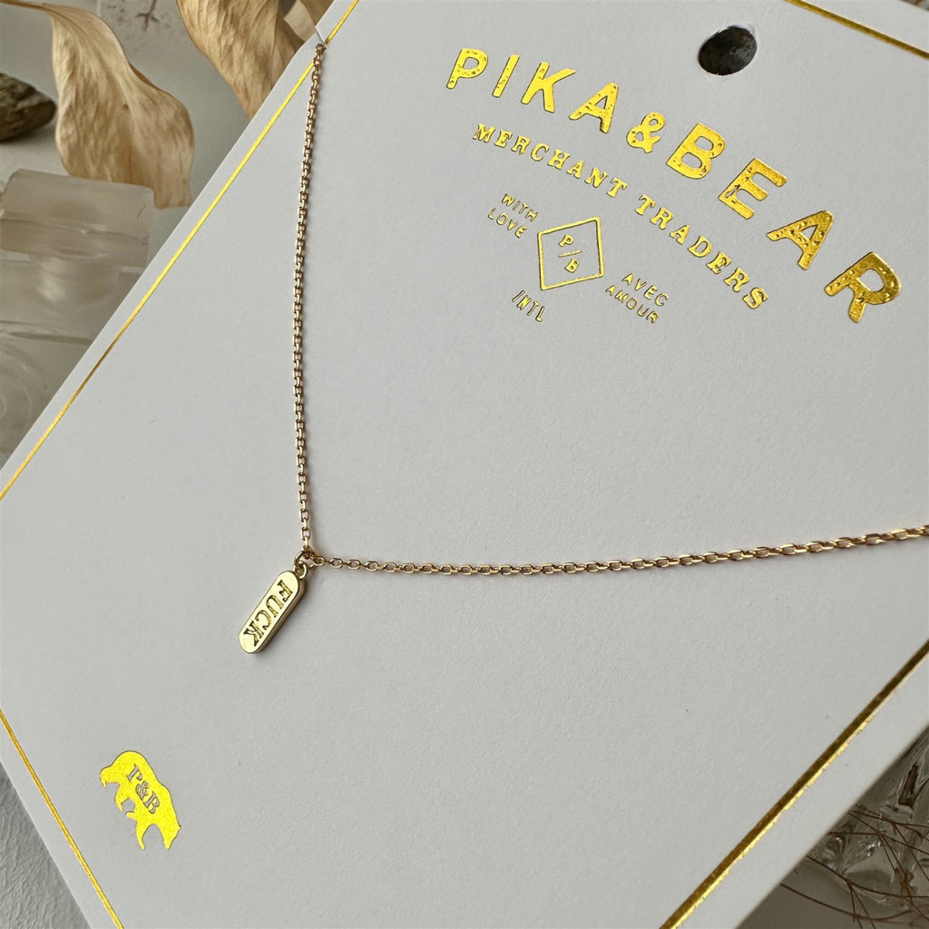 Salty Language Charm Necklace Gold packaging.
