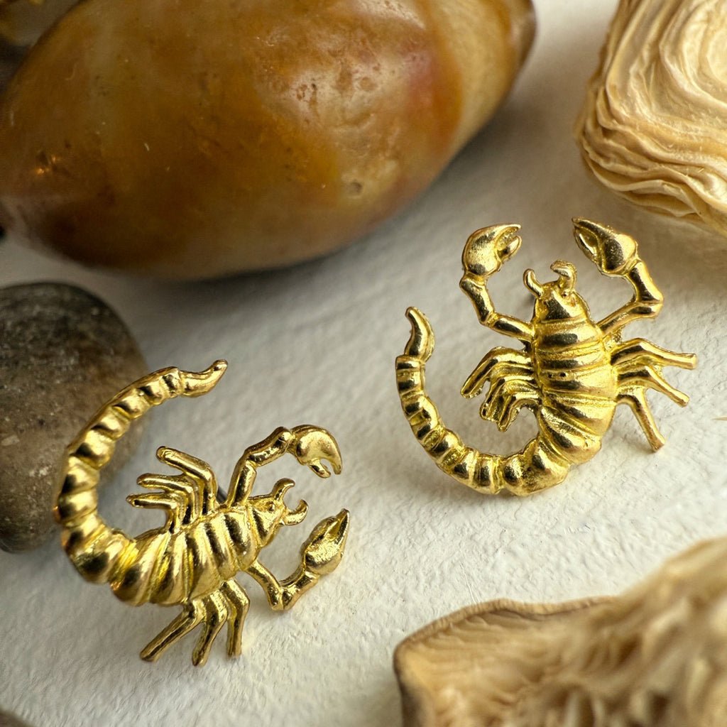 Scorpion Stud Earrings Brass.