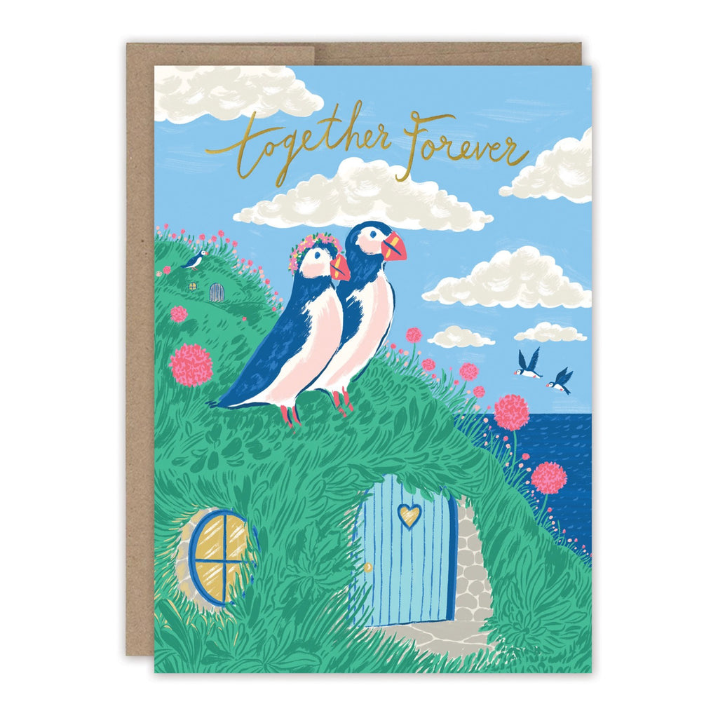Seaside Puffins Anniversary Card.