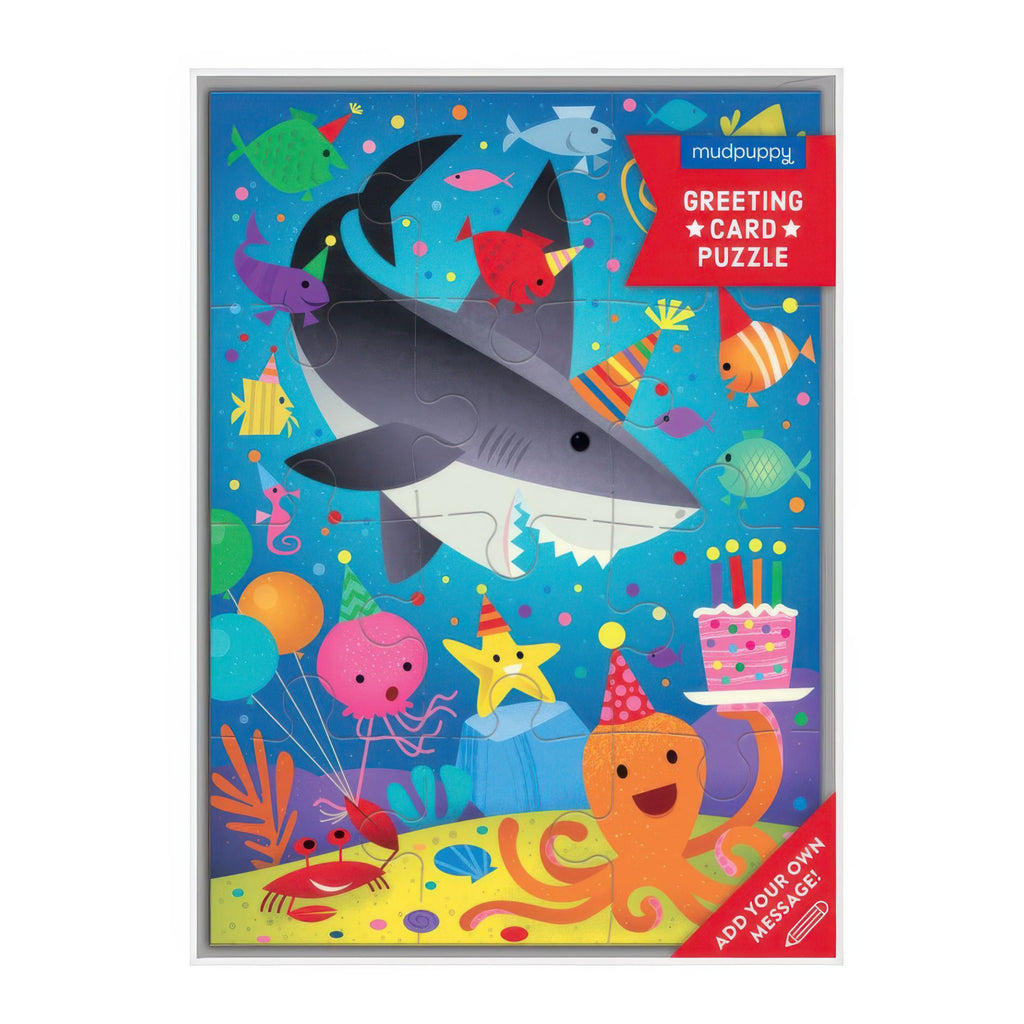 Shark Party Greeting Card Puzzle.