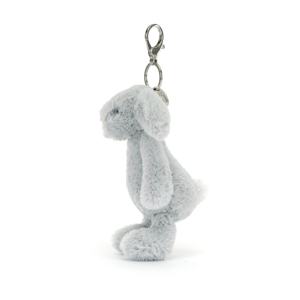 Side of Bashful Silver Bunny Bag Charm.