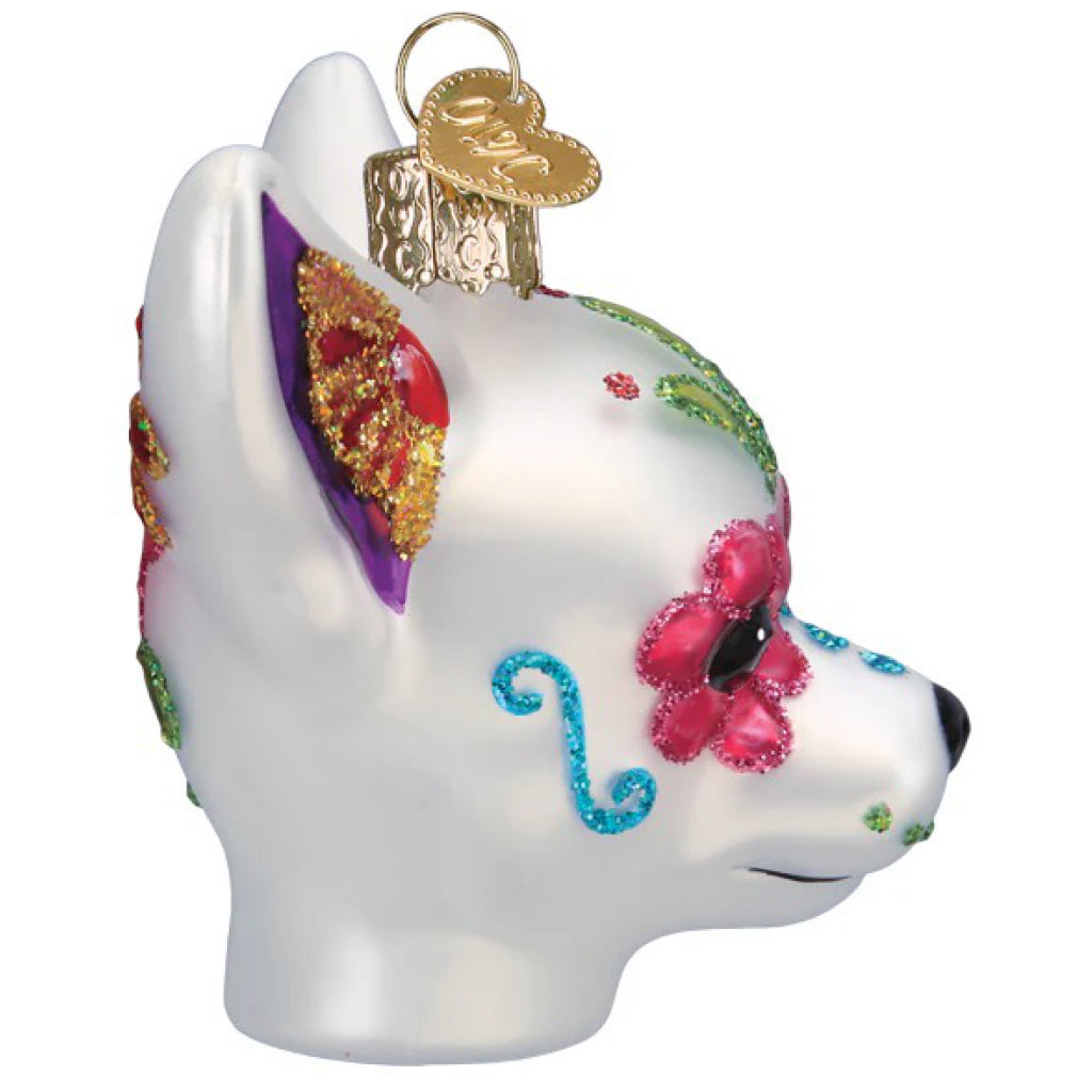 Side of Dia De Los Muertos Dog Ornament.