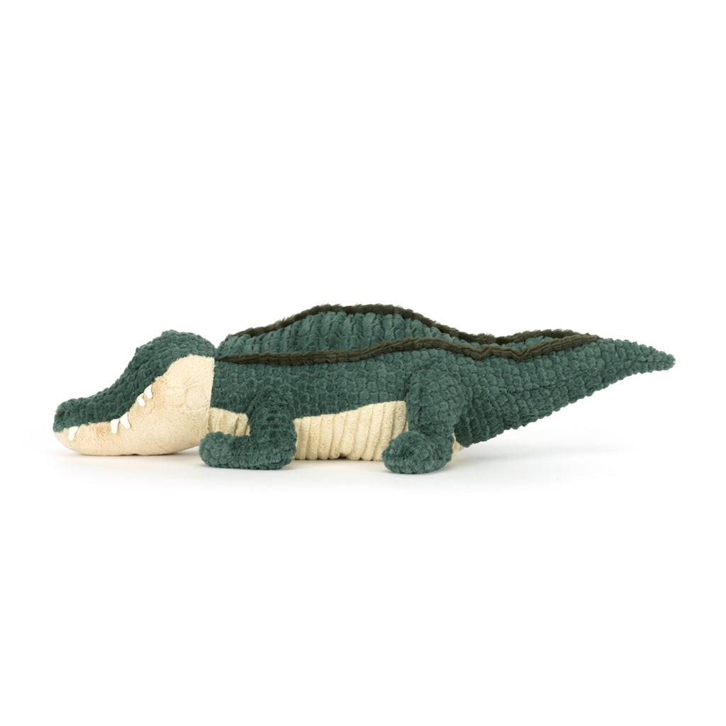Side of Jellycat Allexi Alligator.