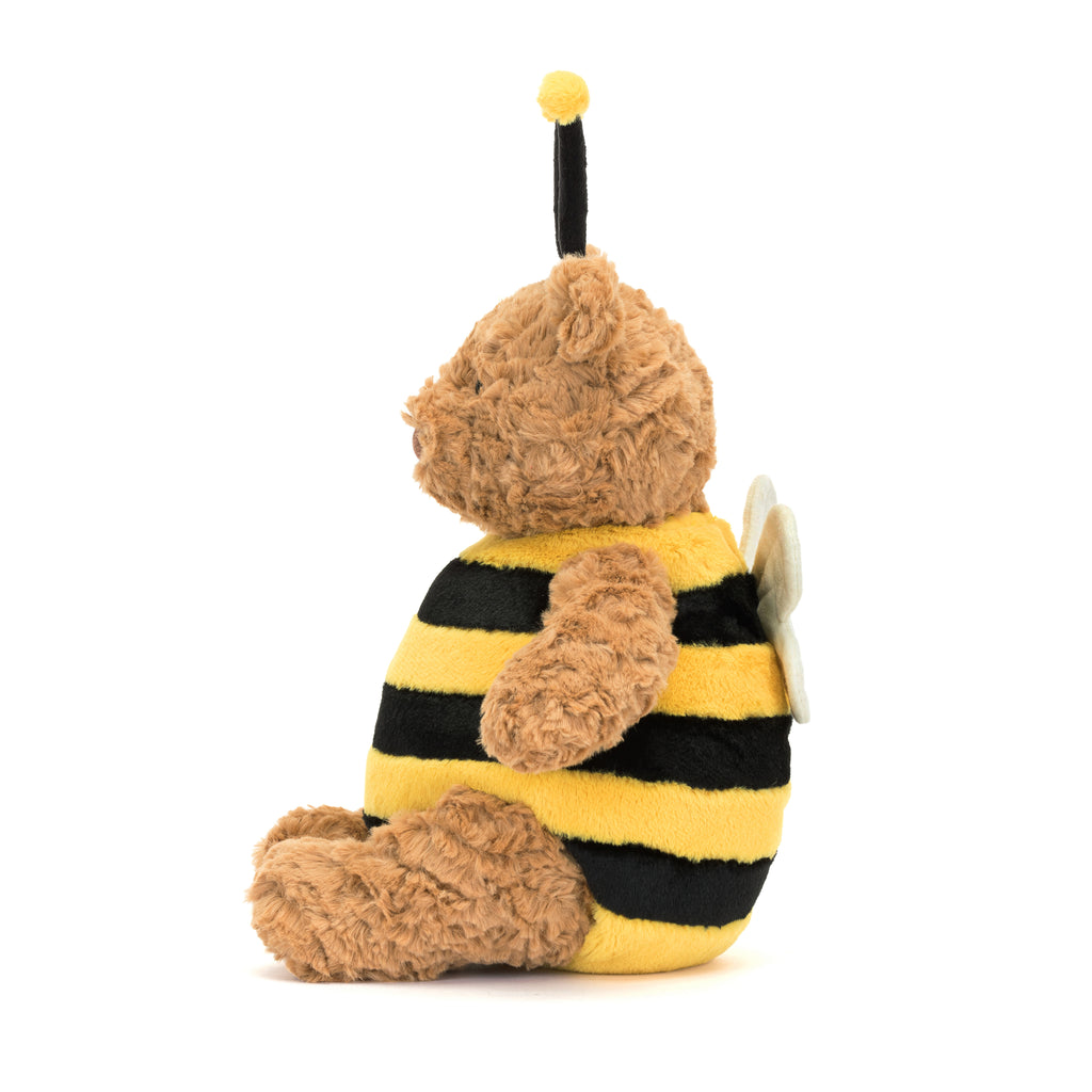 Side of Jellycat Bartholomew Bear Bumblebee.