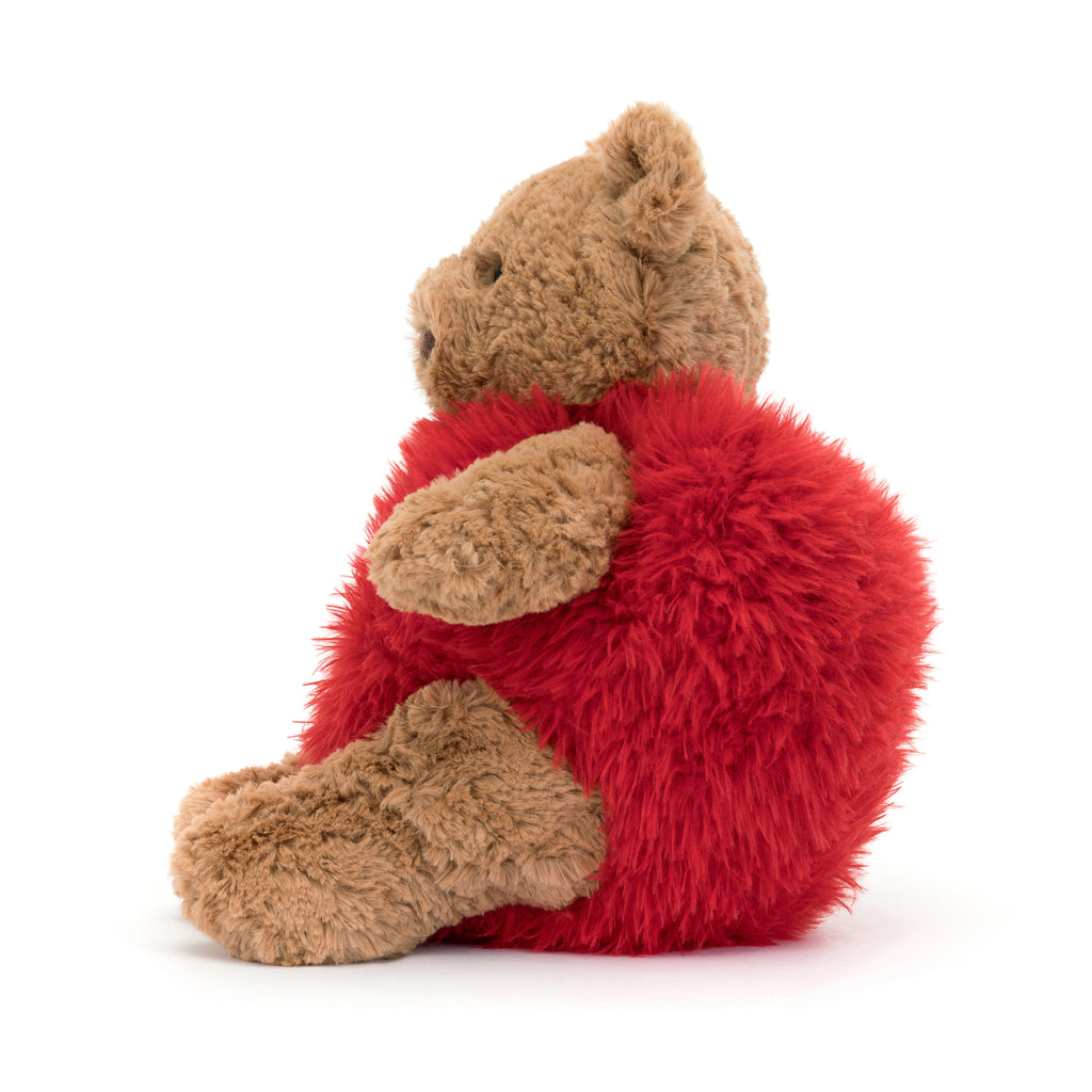 Side of Jellycat Bartholomew Bear Heartthrob.