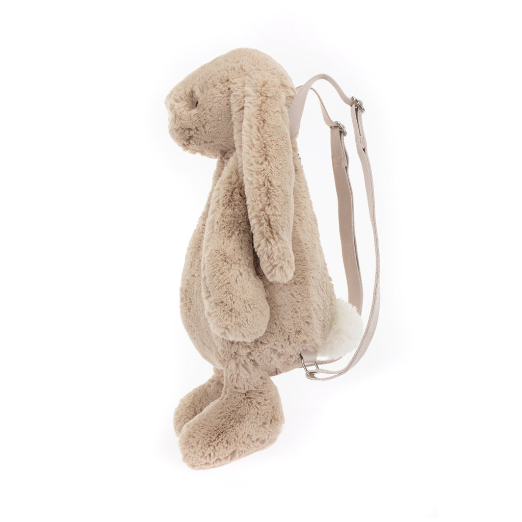 Side of Jellycat Bashful Bunny Beige Backpack.