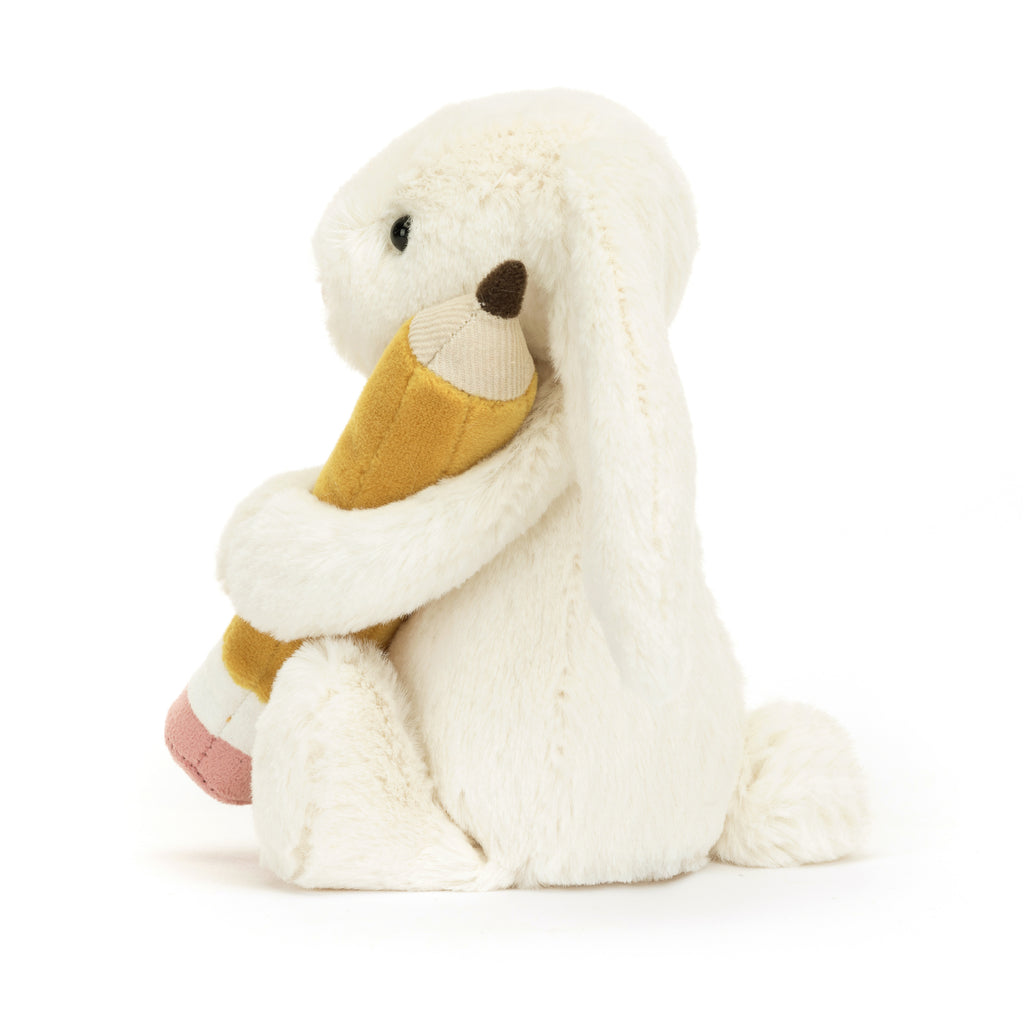 Side of Jellycat Bashful Bunny with Pencil.