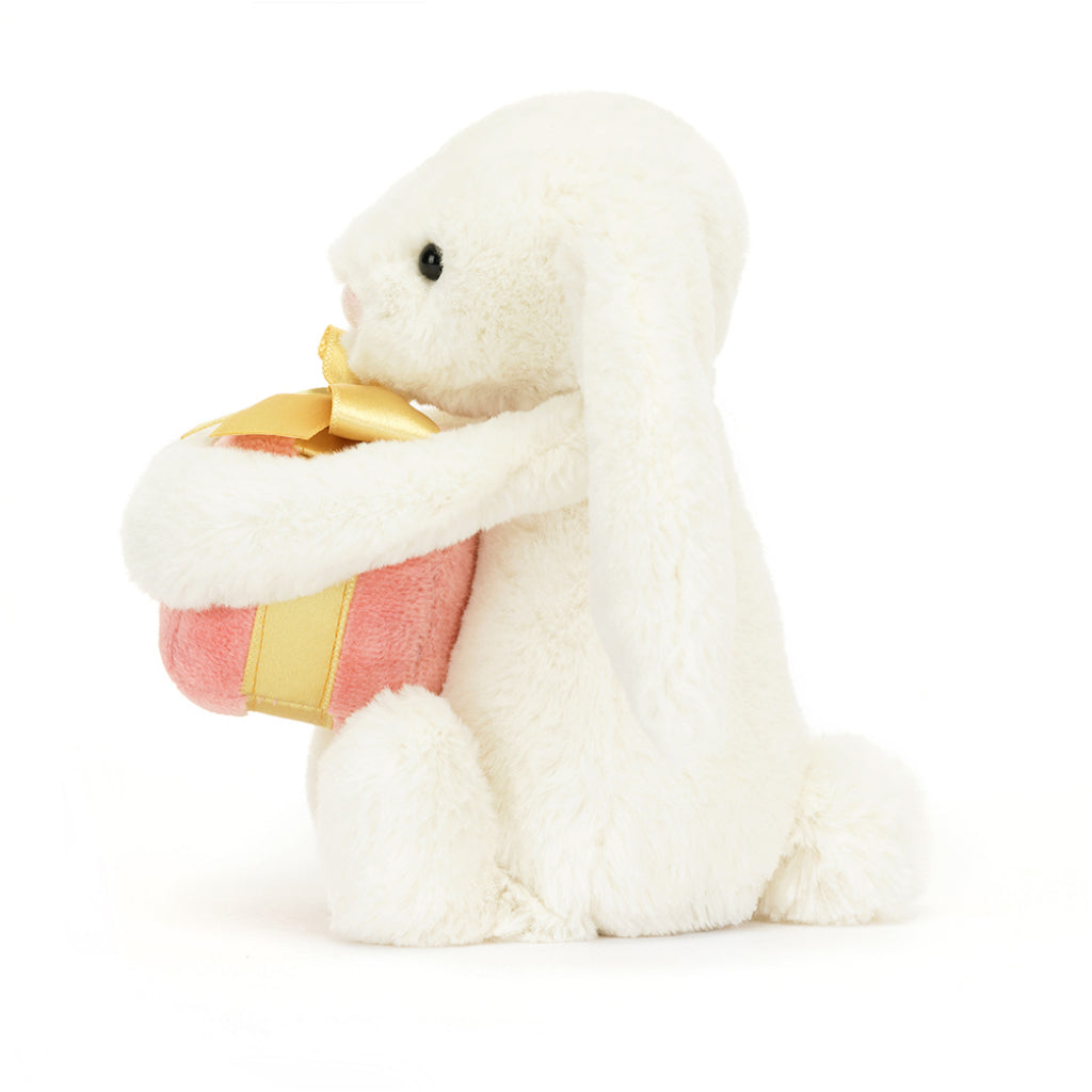 Side of Jellycat Bashful Bunny with Present Little.