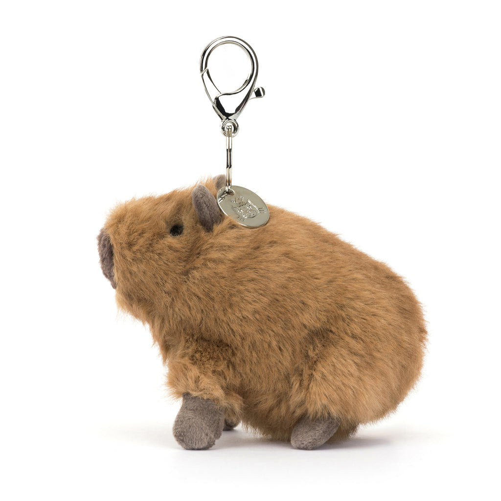 Side of Jellycat Clyde Capybara Bag Charm.
