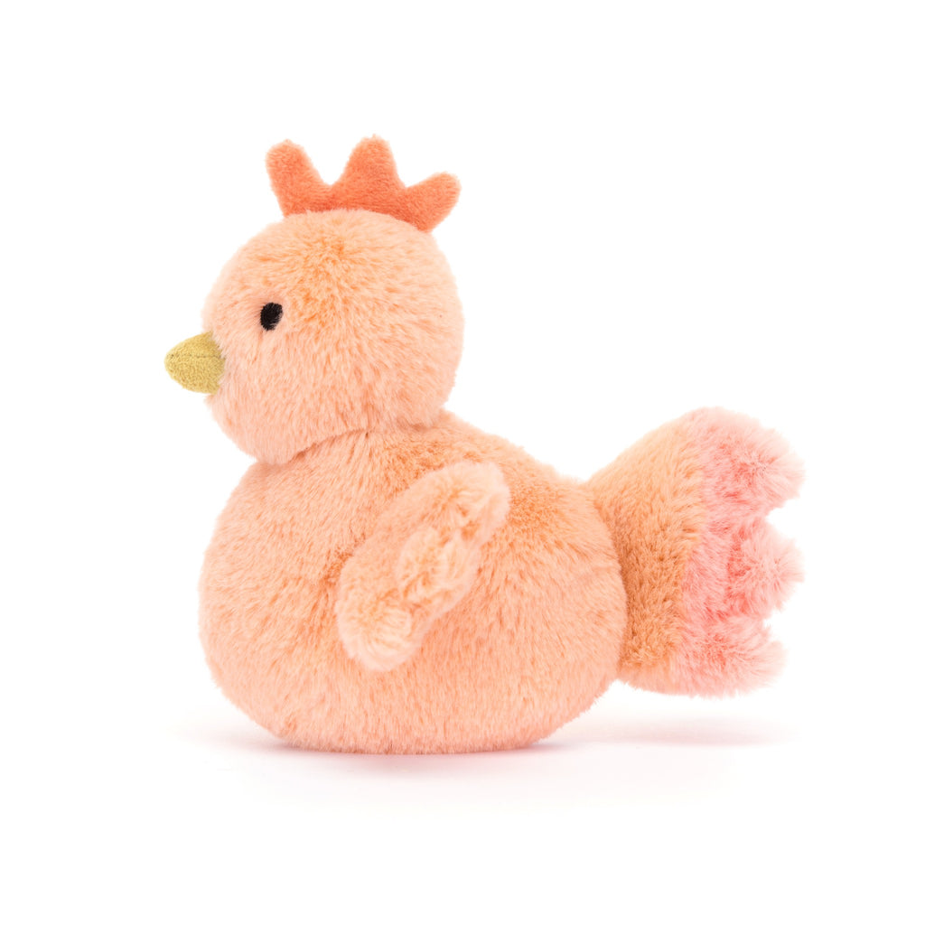 Side of Jellycat Fluffy Chicken.