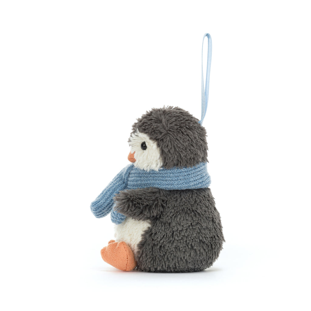 Side of Jellycat Peanut Penguin Ornament.